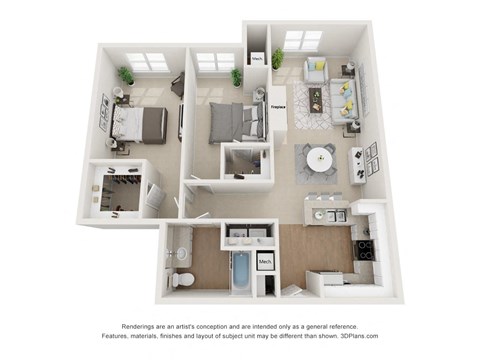 Floor plan for 2 beds, 1 bath, 1076 sqft